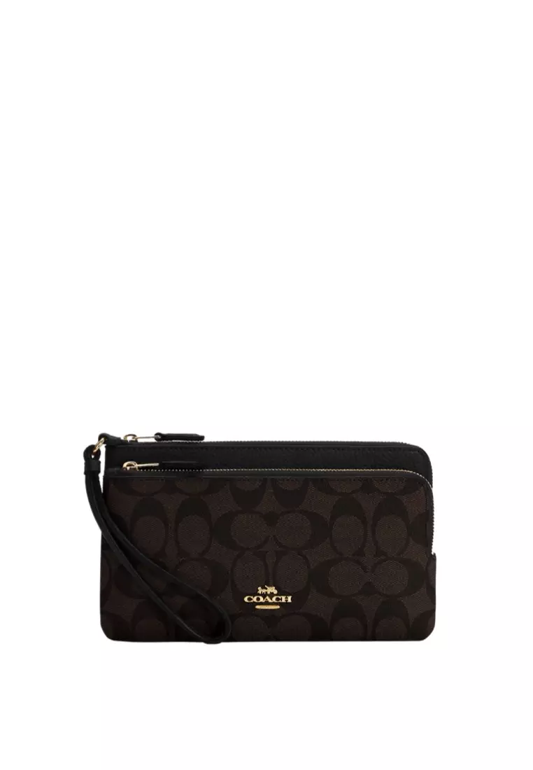 Jual Coach Double Zip Wallet In Signature Canvas Brown Black Original