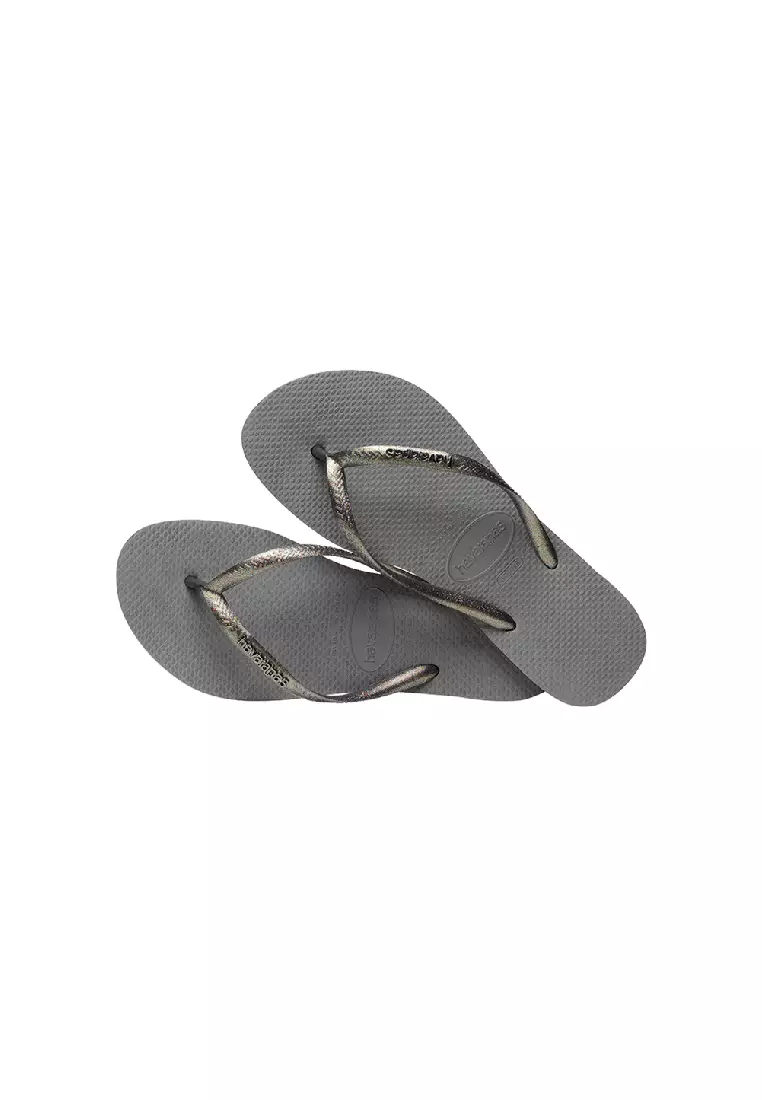 Women Slim Logo Metallic Flip Flops