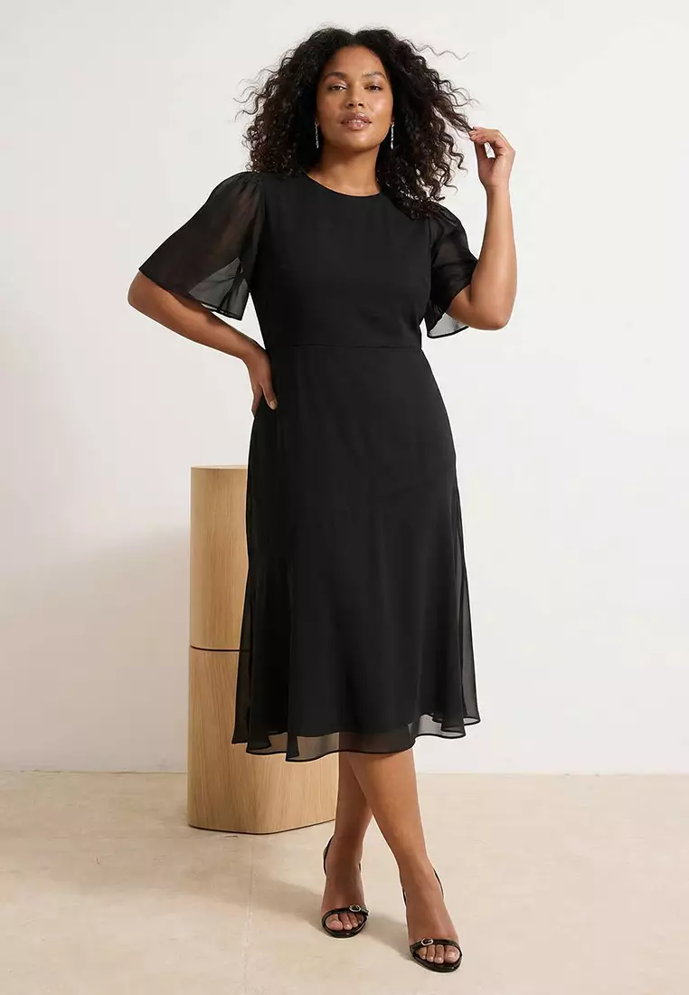 Black Chiffon Woven Plus Size Dress