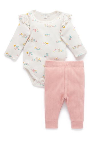 Purebaby Organic white and pink 2 Piece Bodysuit & Pants Gift Pack 79C1DKA8B9A4F4GS_1