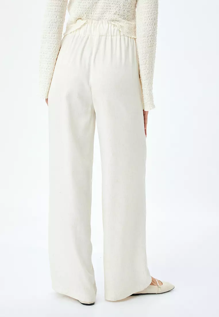 Linen Viscose Beige Women's Pocket Trousers