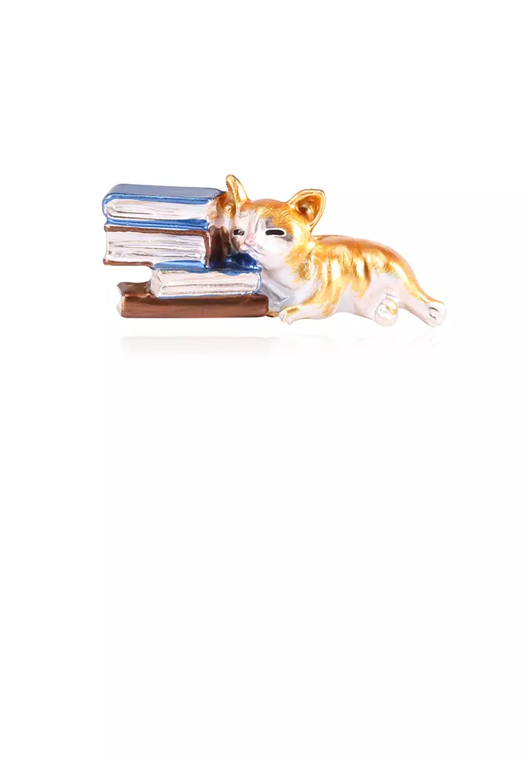 Simple and Cute Yellow Cat Book Brooch