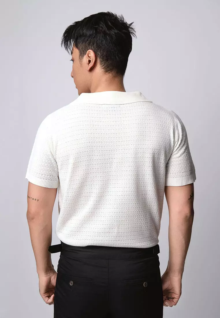 Polo Shirts Textured Knitted Off White
