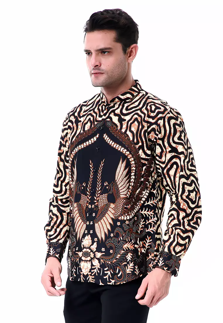 Blade Kemeja Formal Pria Batik Floral F Slim Fit Lengan Panjang Material Cotton ORIGINAL - Cream