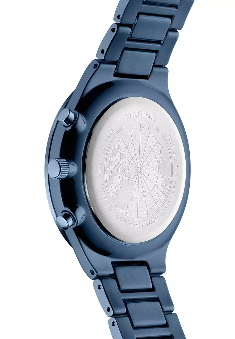 Men's Blue Titanium Strap with Titanium Links and Blue Dial Quartz Watch -  11743-797