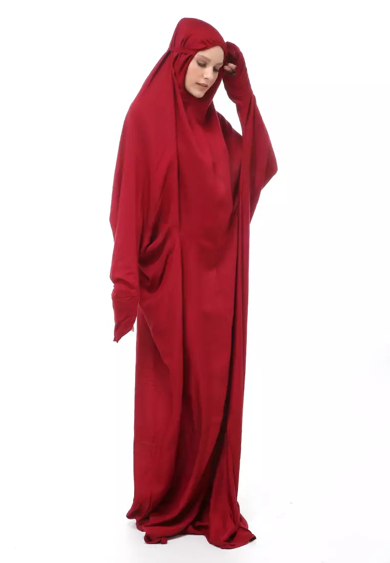 Karina Mukena Terusan Simple Muslimah Wanita Motif Polos Relaxed Fit - Maroon