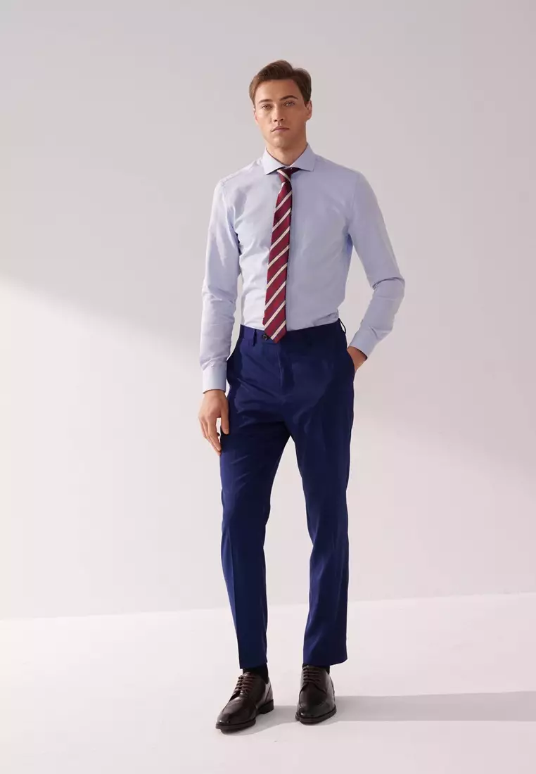 Light Blue and White Textured Slim Fit Shirt