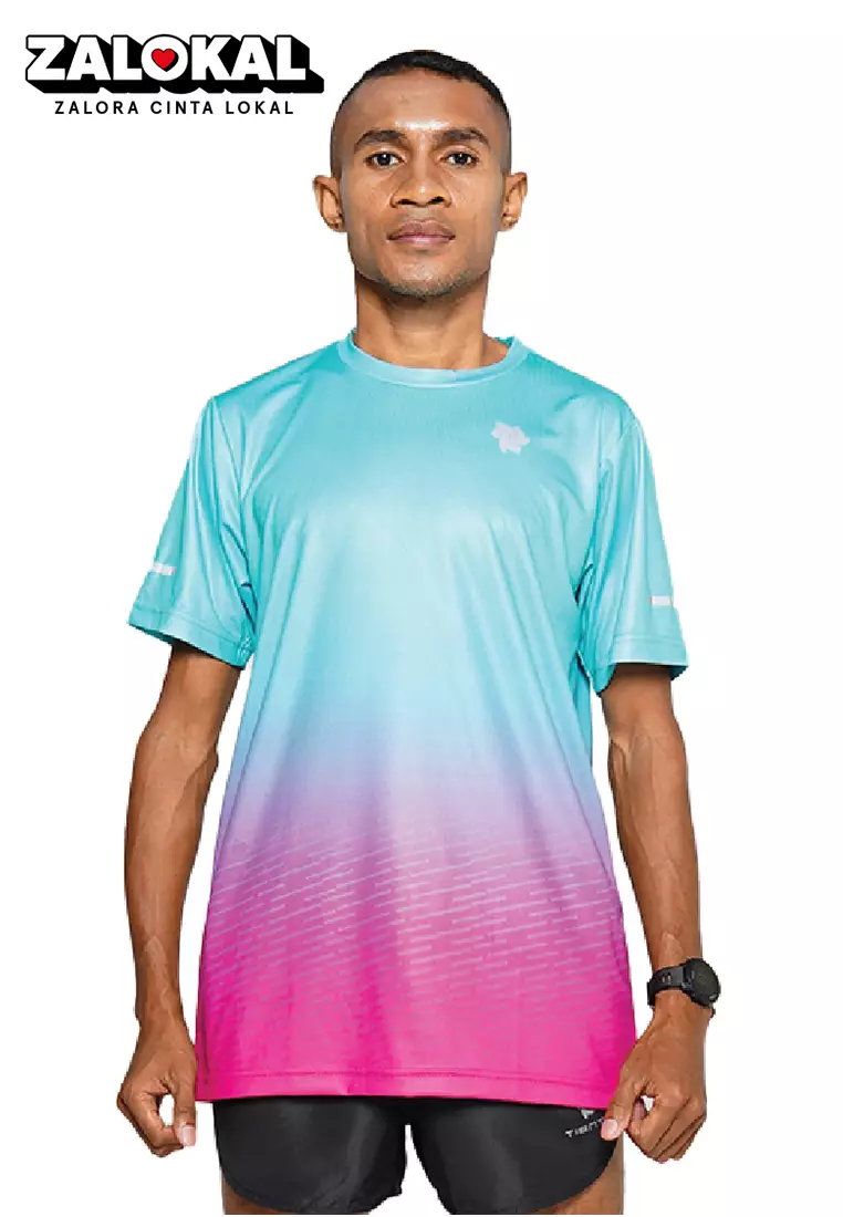 Tiento Baju Lari Ringan Jersey Running Anti UV Pria Dry Fit Lengan Pendek Airlite Greenpop