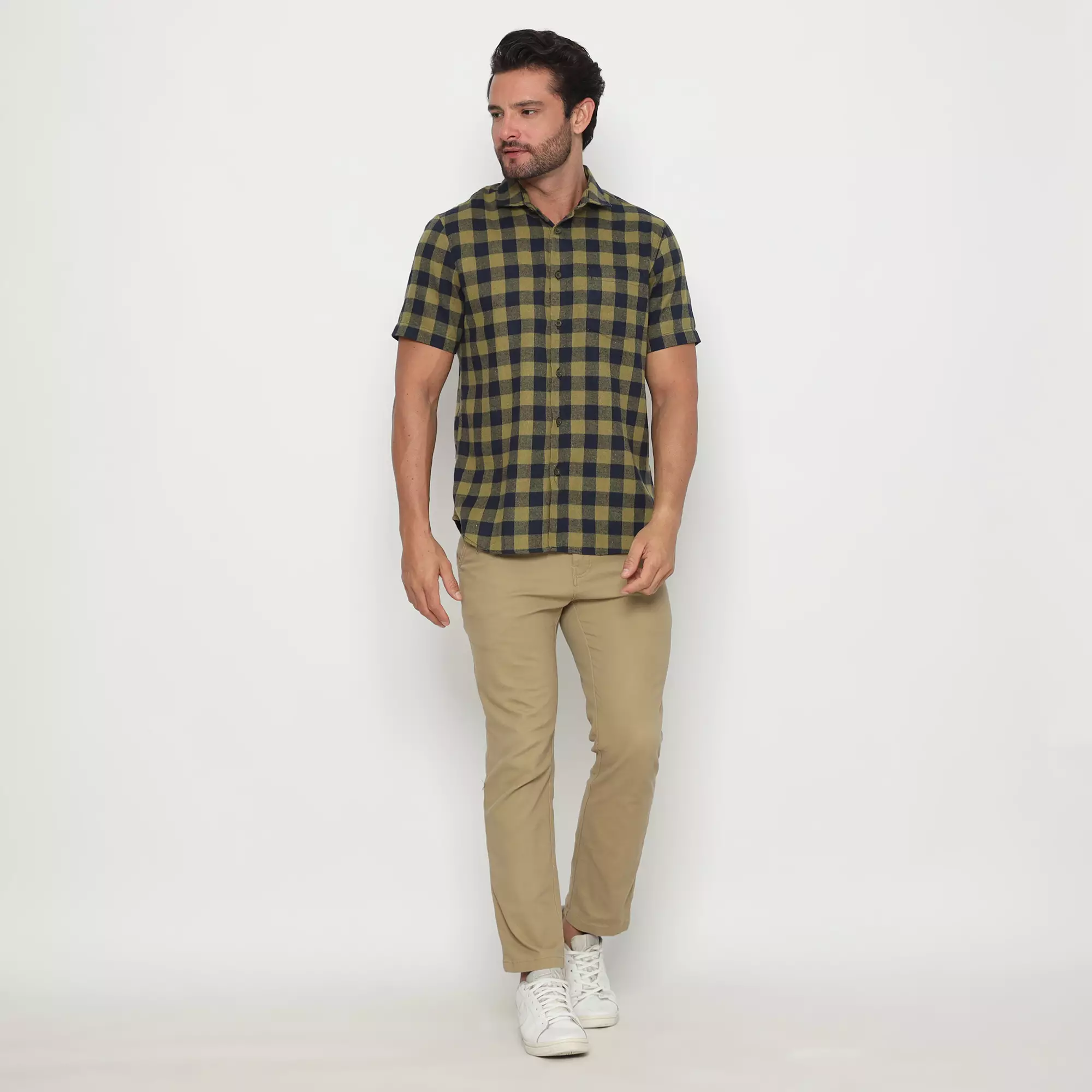 Platini Kemeja Flanel Kotak Pria Lengan Pendek Katun Hijau 73382