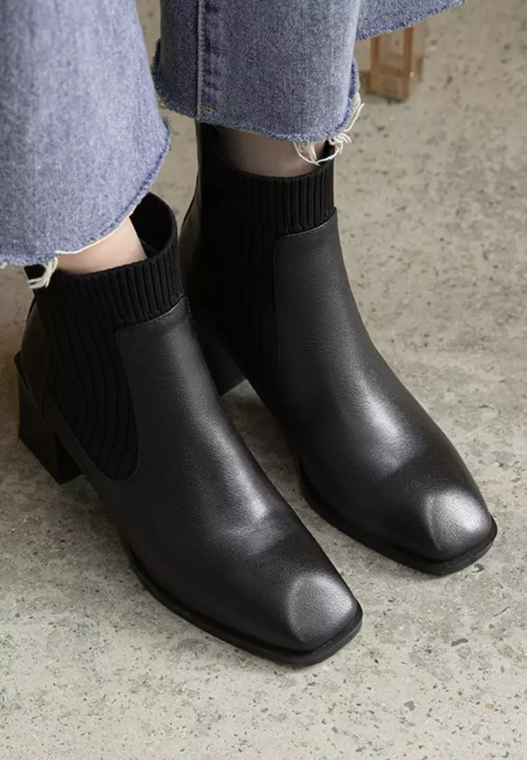 VANSA Fashionable Top Layer Cowhide Stretch Ankle Boots VSW-B06291288