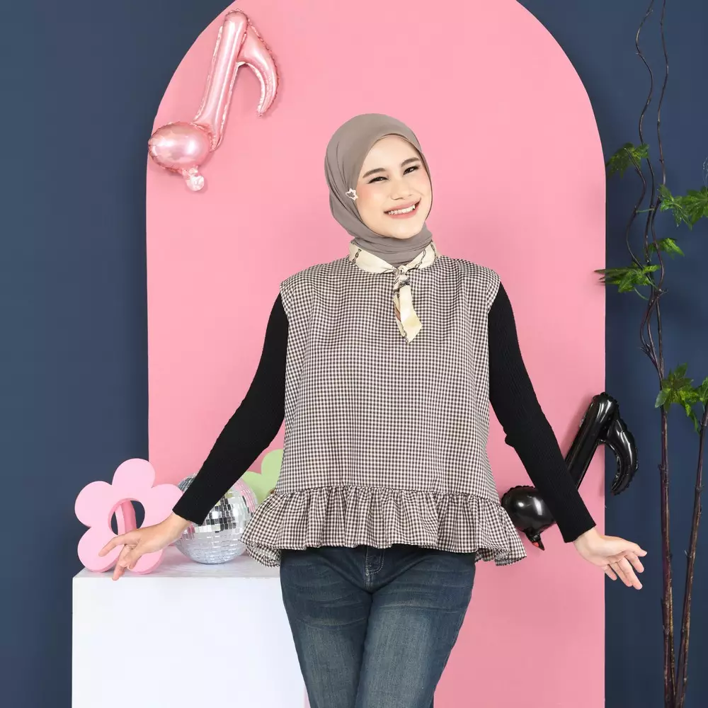 Tiya Sleeveless Tartan Basic Tops - Coffee M19865 R62S6