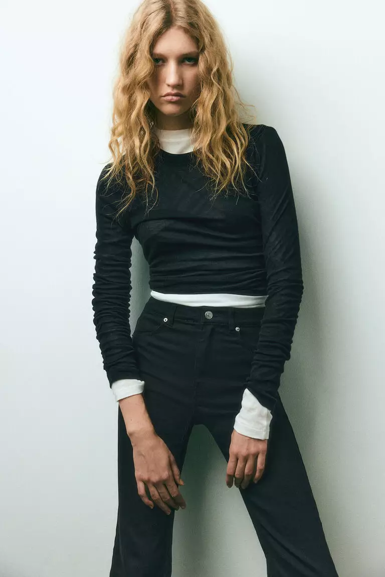 Flared twill trousers