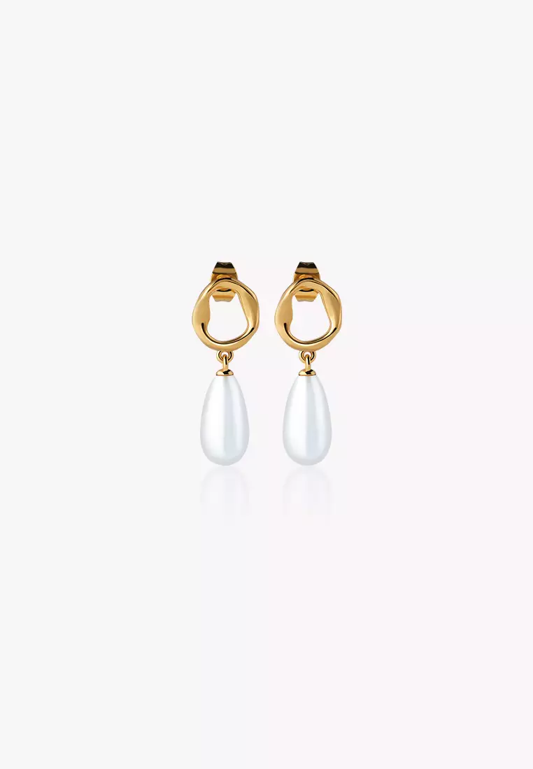 Viola Drop Pearl Earrings Gold Earrings White Pearls