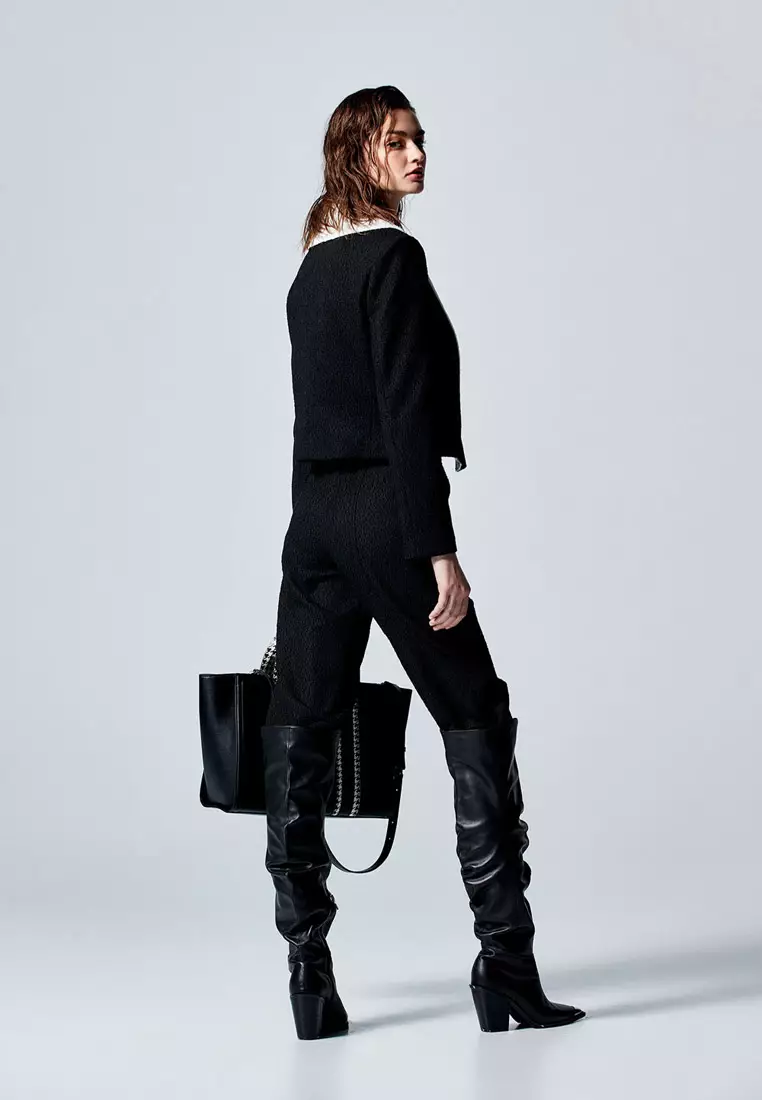 Crop Blazer With Contrast Wide Collar