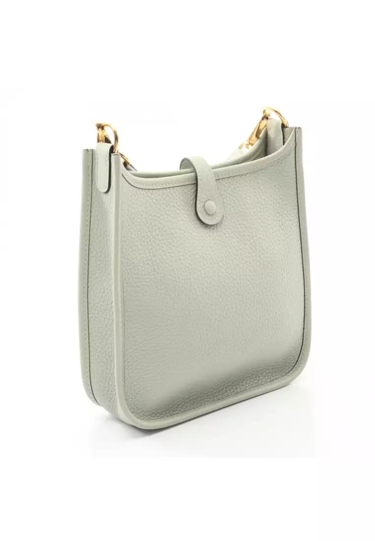 Pre-Loved Hermès Evelyn TPM Grineve Shoulder bag Clemence leather Light green gold hardware B stamp