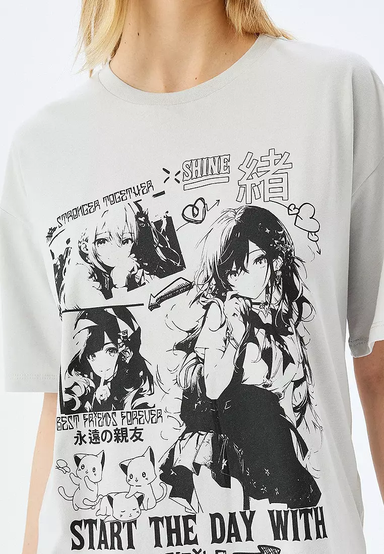 Buy KOTON Anime Printed Oversize Crew Neck Short Sleeve T-Shirt
