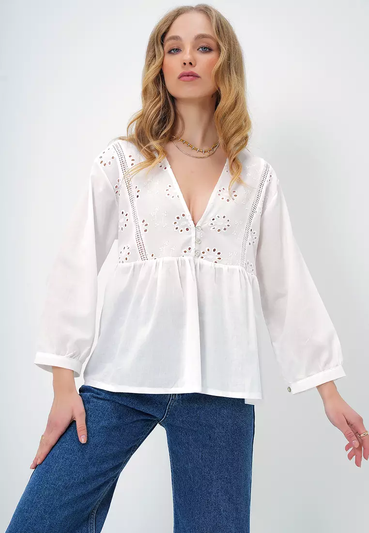 V-Neck Embroidered Blouse