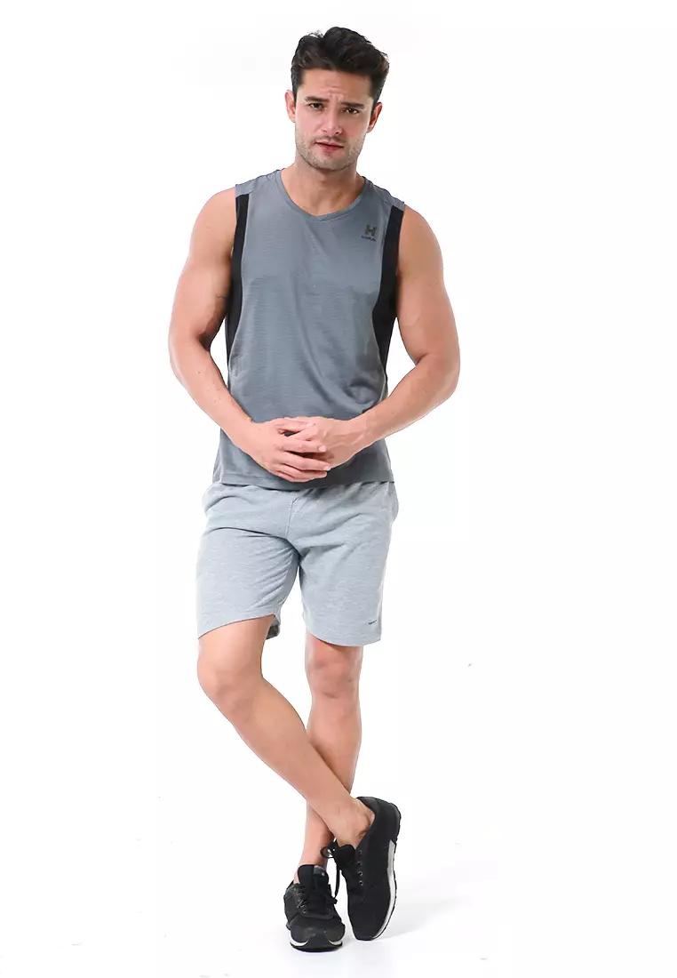 Bobby Atasan Kasual Pria Singlet Gym Motif Polos Sleeveless Sports Shirt Material Polyester Fiber ORIGINAL - Dark Gray