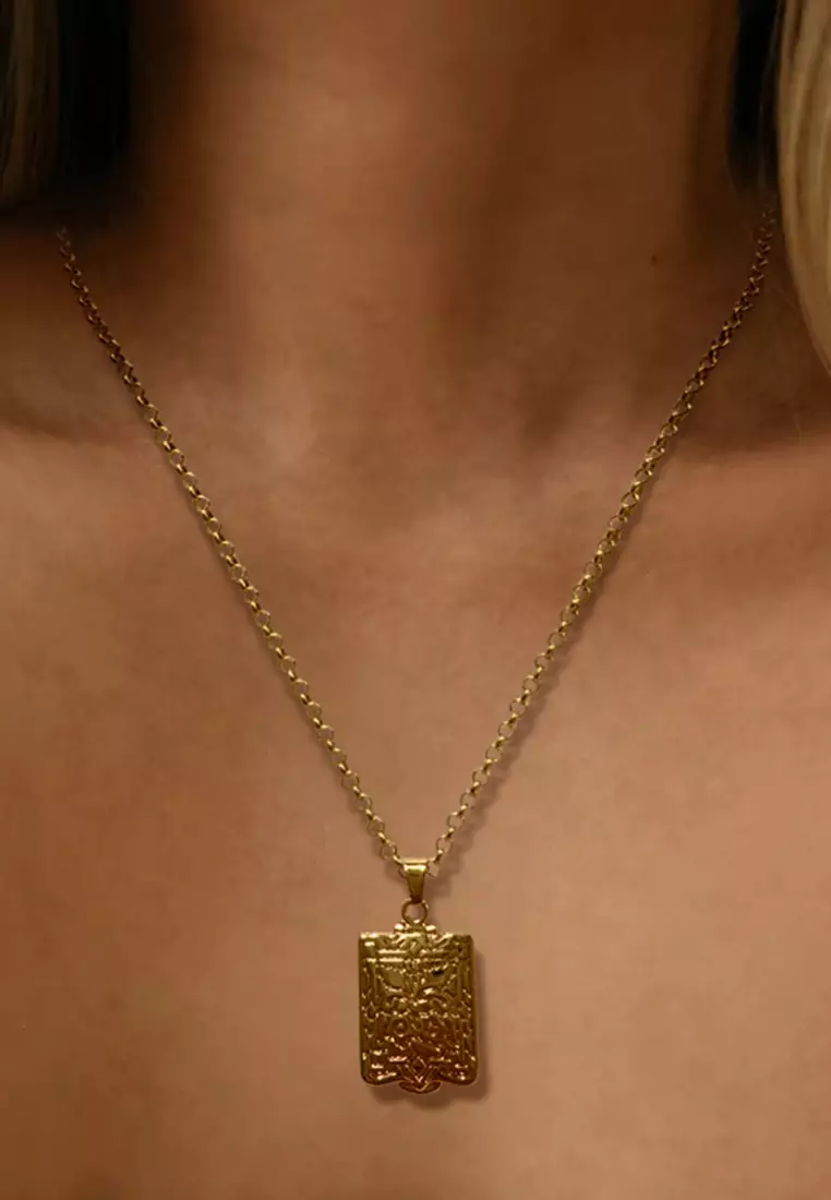 Engraved Shield Locket Necklace