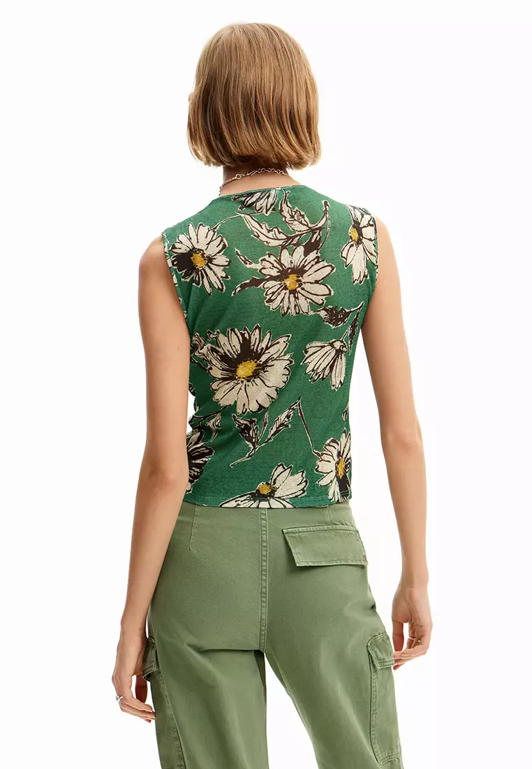 Desigual Woman Ruched floral T-shirt.