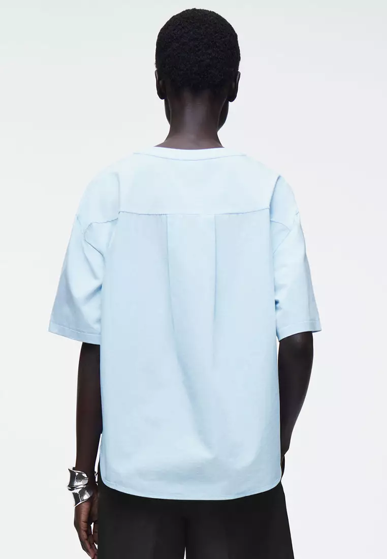 BATWING-SLEEVE PANELLED SILK T-SHIRT - BLACK - Tops - COS