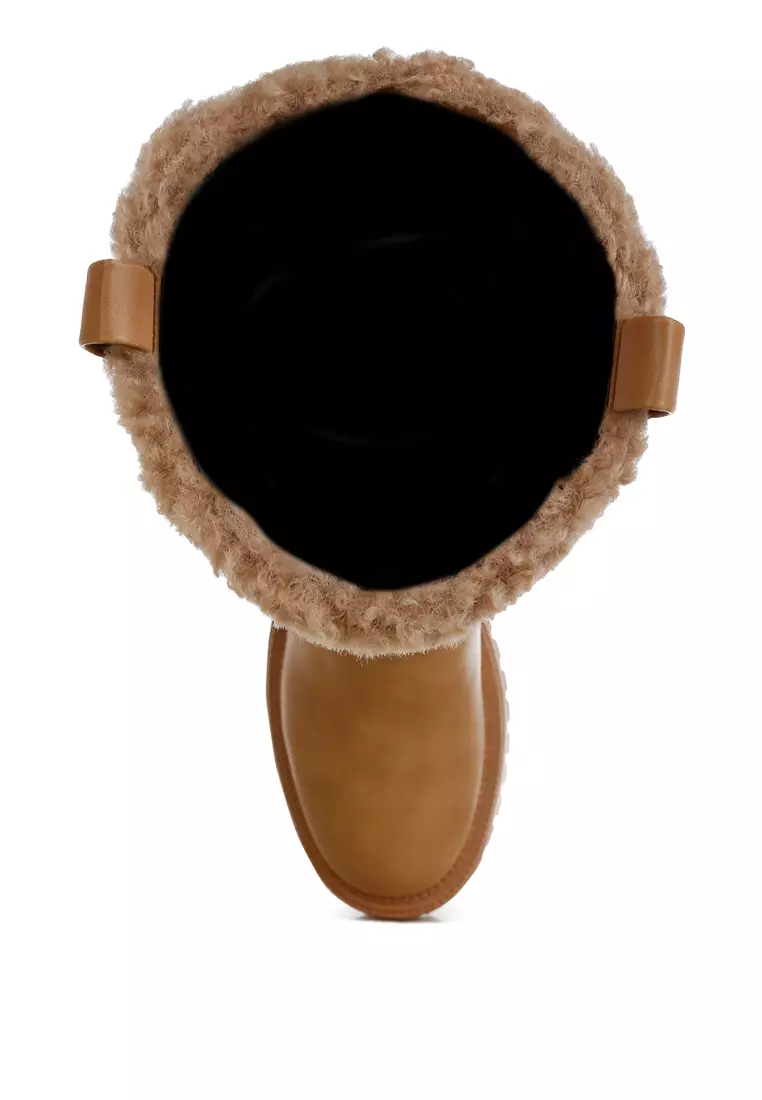 Fur Detail Calf Length Boots in Beige