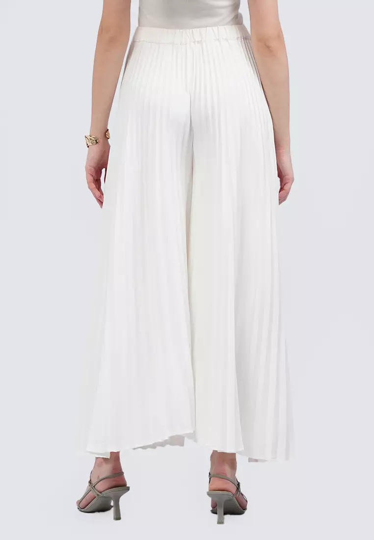 Wide Leg Pleated Pants OFF WHITE