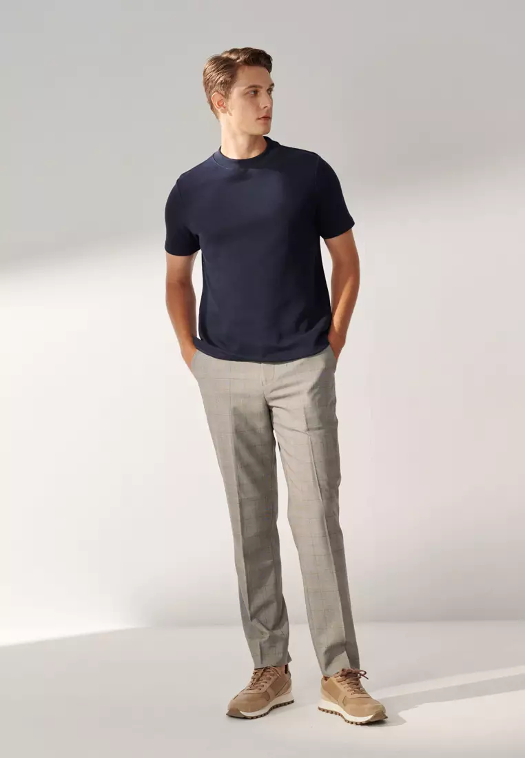 Midnight Blue Textured Turtleneck T-shirt