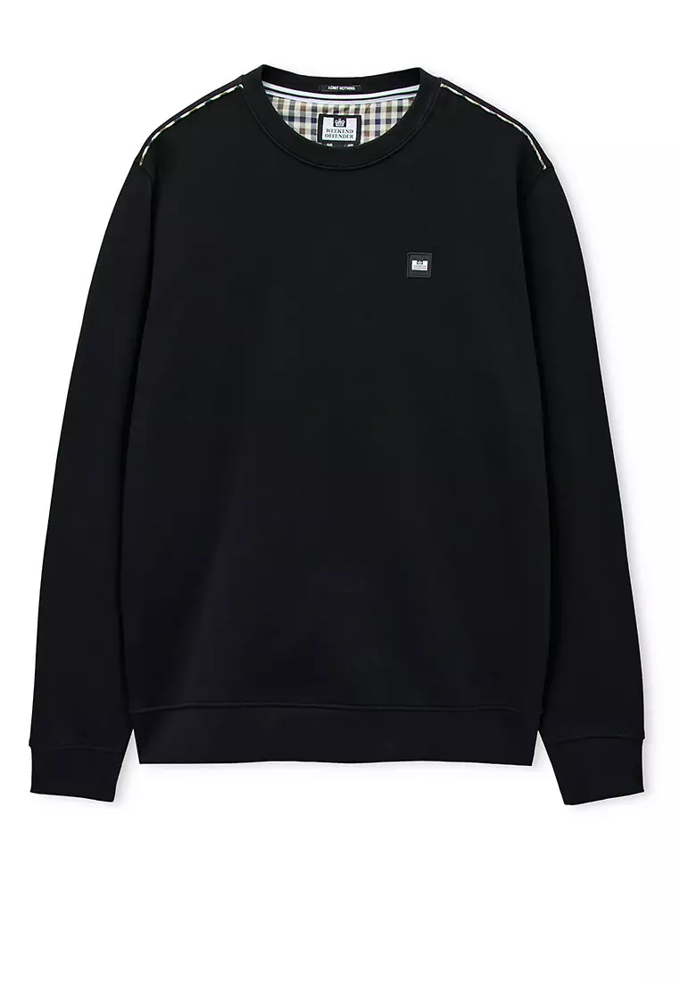 MENS BLACK VEGA CREW WITH MID HOUSE CHECK PIPING