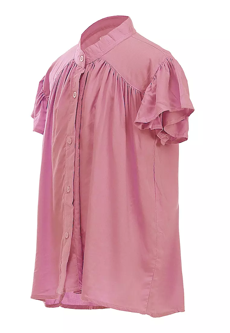 Octavia Blouse Curly Anak Perempuan Motif Polos Atasan  Lengan Pendek Material Cotton ORIGINAL - Pink