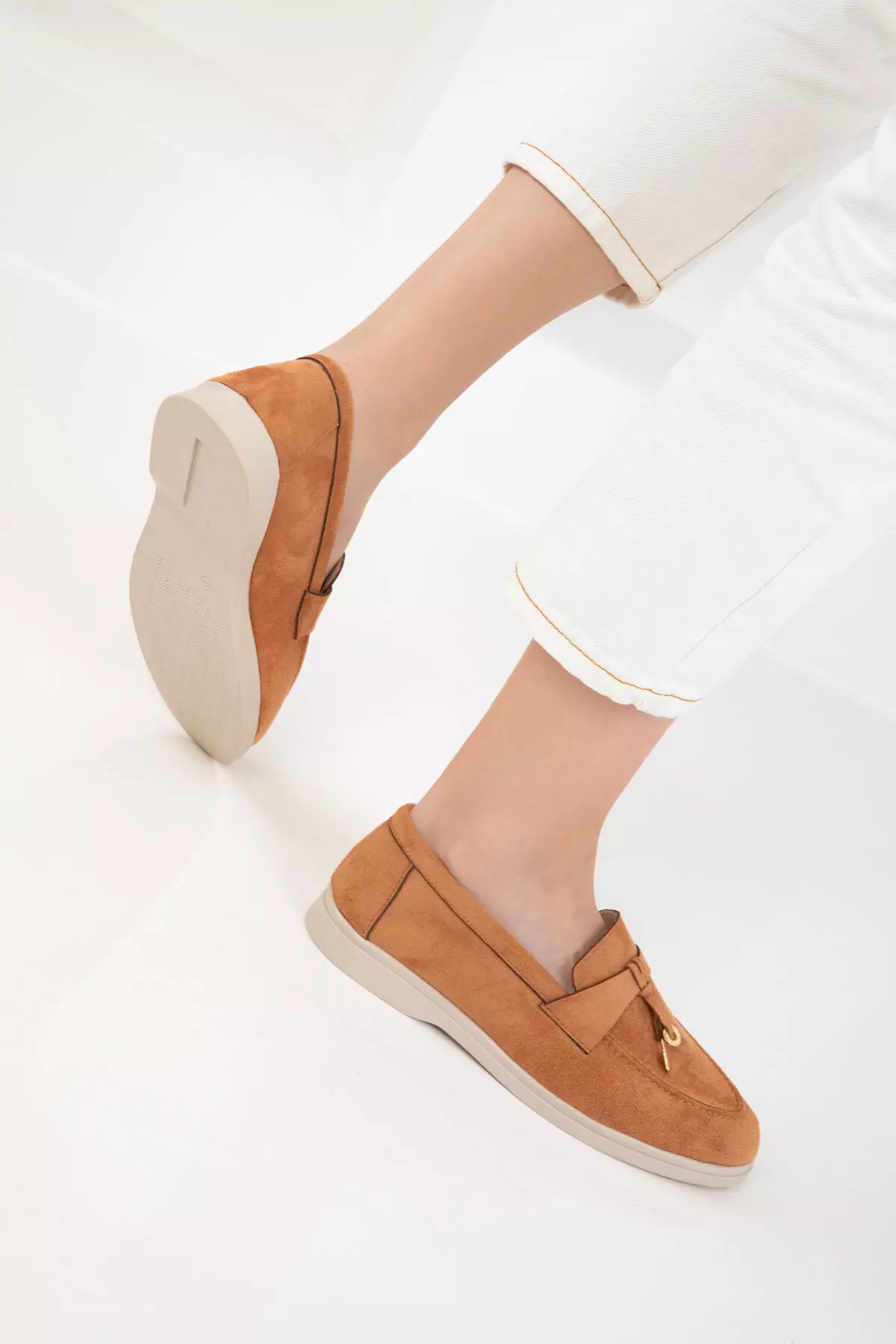 Tan Suede Women's Loafer Shoes 20674