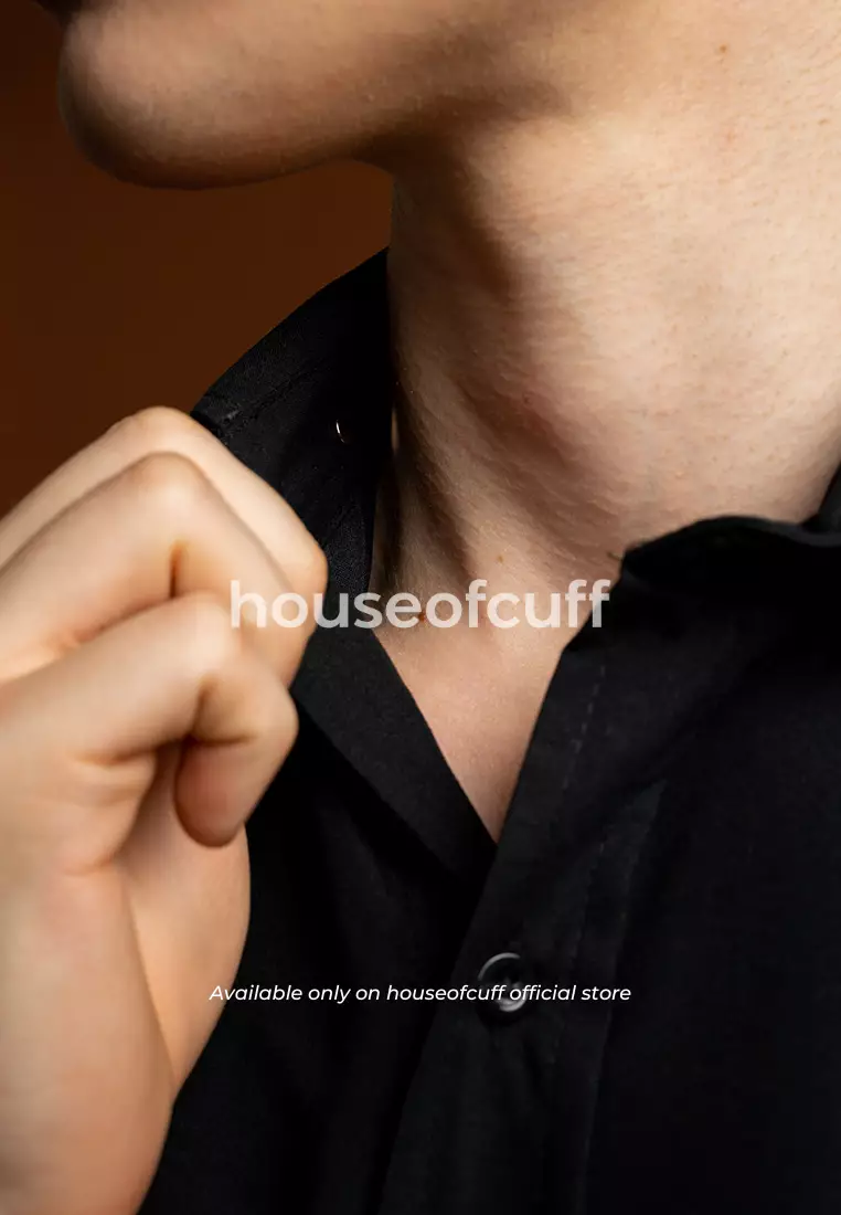 Houseofcuff Kemeja Slimfit french Cuff Shirt Model Cufflinks Manset Black French Cuff Shirt