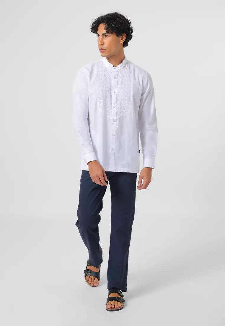 Kemeja Koko Pria Lengan Panjang KHALID WHITE Baju Muslim Pria