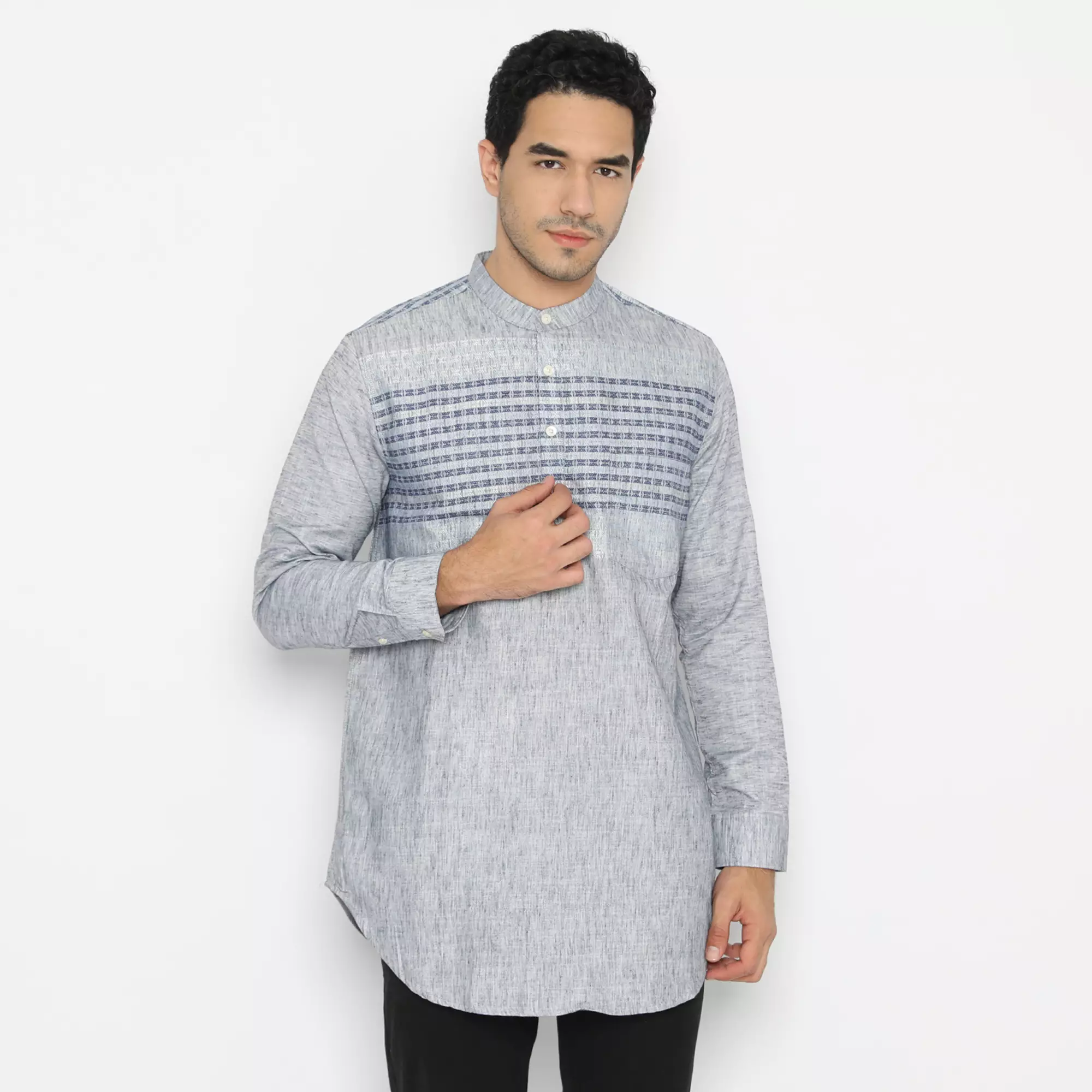 Platini Kemeja Koko Kurta Pria Lengan Panjang Katun Biru 86020