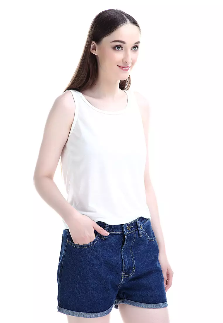 Greisy Tanktop Atasan Wanita Sleeves Design Simple Motif Solid - Putih