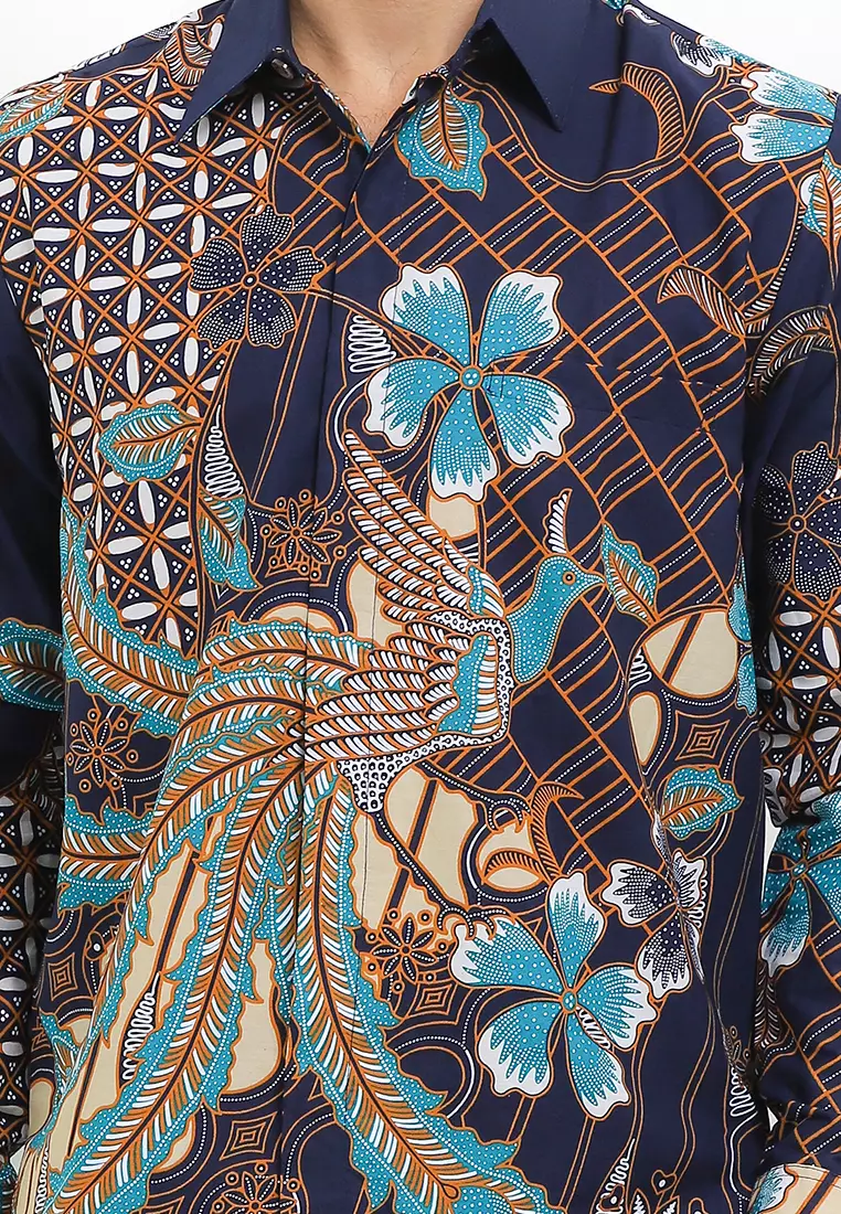 Kemeja Pria Lengan Panjang Batik Furing Aleric Navy