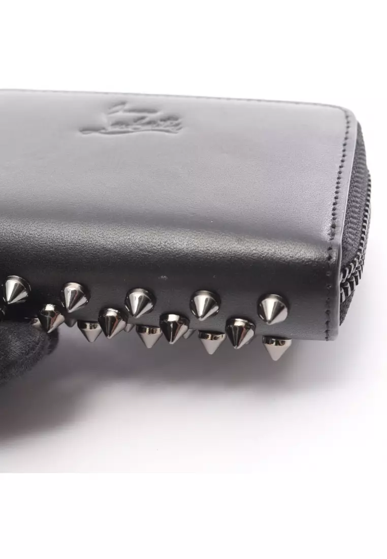 Pre-Loved CHRISTIAN LOUBOUTIN PANETTONE Panettone coin purse leather black spike studs