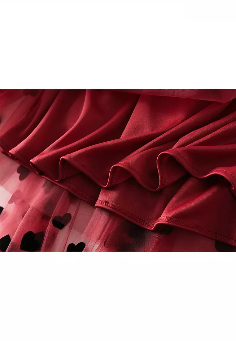 French Vintage Flocking Heart Mesh Maxi Skirt AF1200