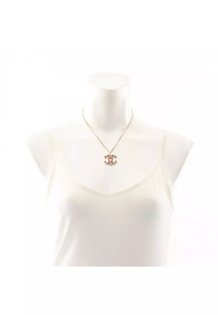 Pre-Loved Chanel coco mark necklace GP Rhinestone gold purple black 12P