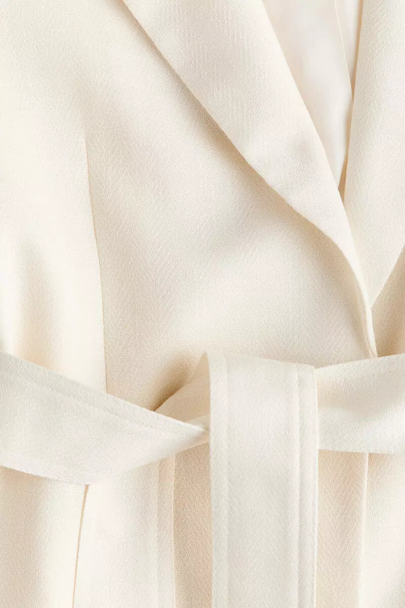Textured-weave tie-belt blazer