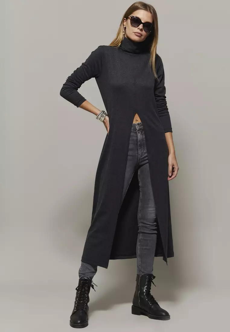 Be Cool Side Slit Mock Neck Long Sleeve Tunic Top main image 0