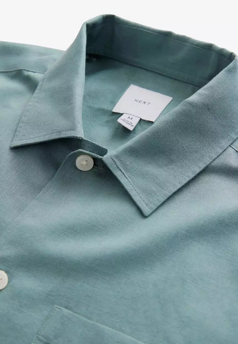 Cotton Linen Blend Short Sleeve Shirt Standard Collar