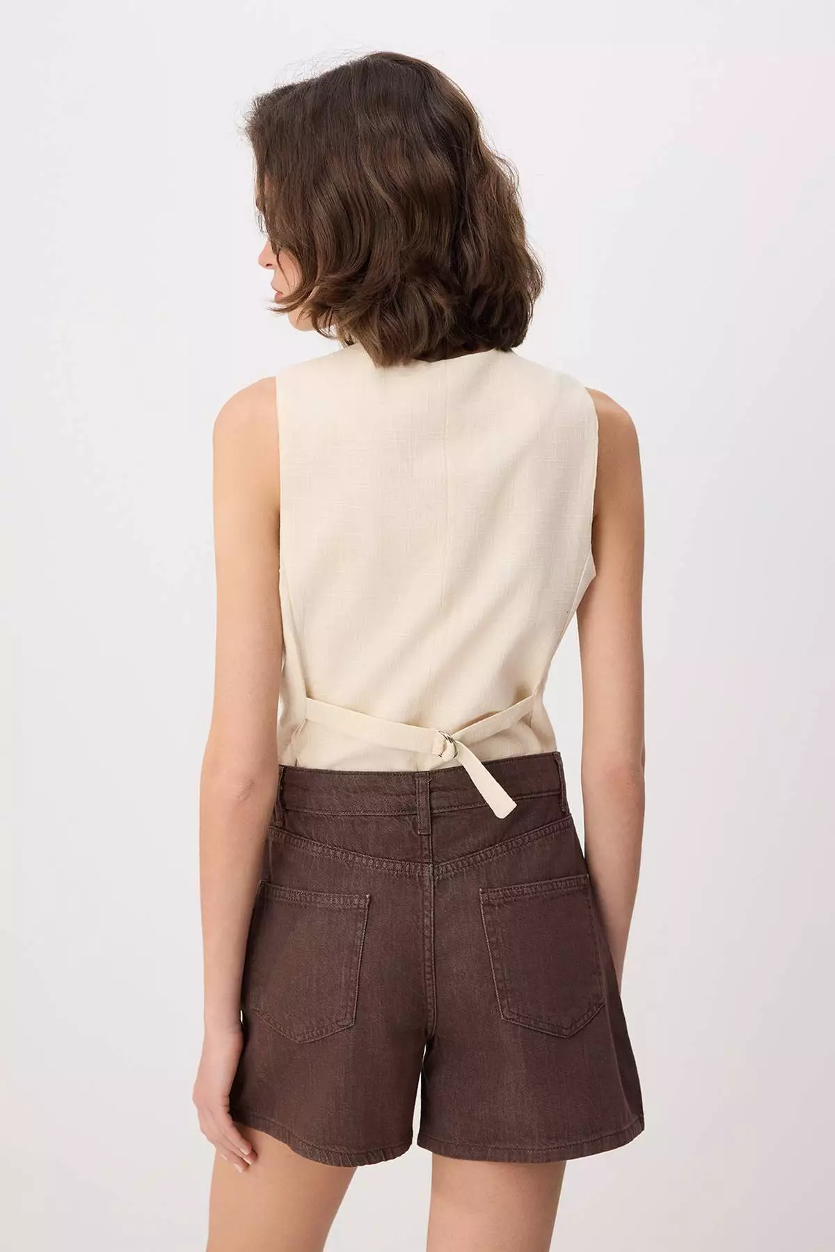 Brown Vintage Wash High Waist City Boy Denim Shorts Twoss26Sr68