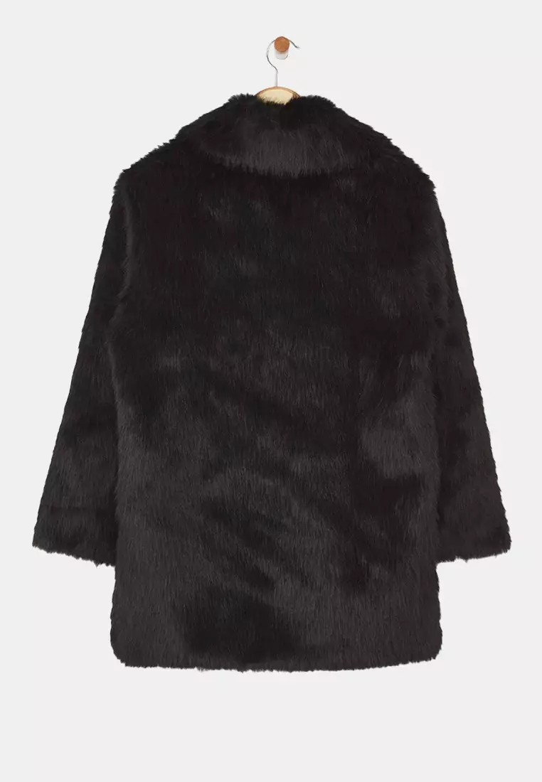 Black Fur Mono Closure Oversize Midi Coat Twoaw26Kb6