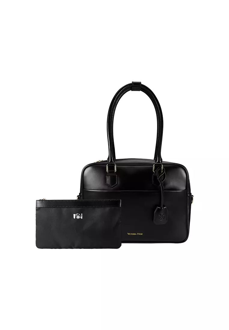 Margaret L Women's Black Top Handle Handbag Top Zipper - Microfiber Leather Travel & Business Bag (Laptop compatible std. size 14")