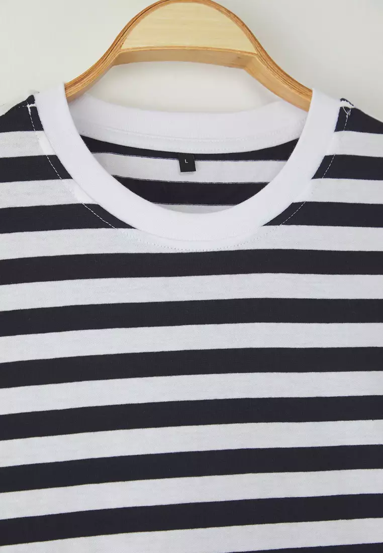 Grey-Blue-Navy Blue Striped Oversize/Wide Cut 3 Pack 100% T-Shirt Tmnss24Ts00026
