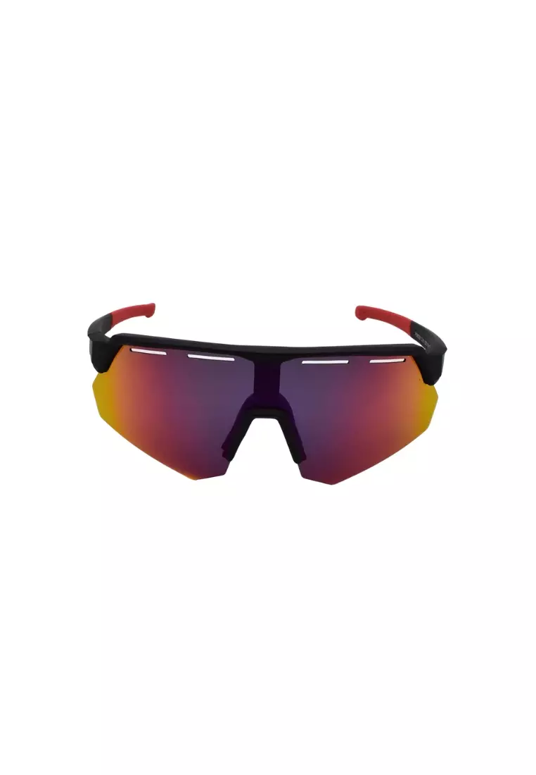 Oversized Angular Semi Frameless One Piece Lens with Vents Polarized Sunglasses