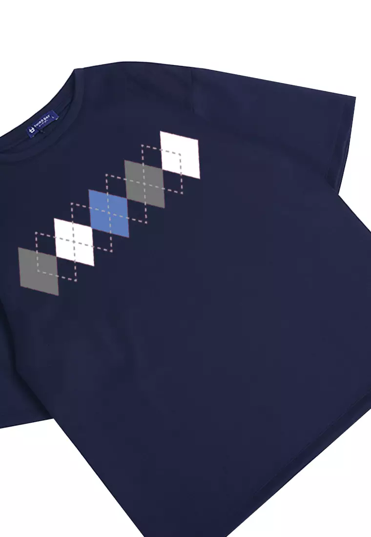 MTM34 kaos oversize korea argyle diamond motif sweater rajut navy abu
