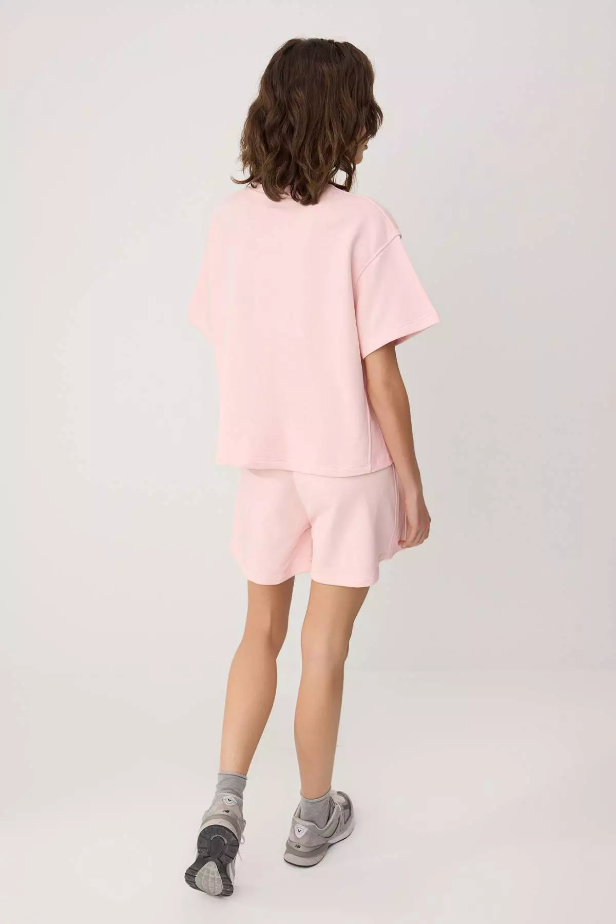 Pink Oversize Low Arm Short Sleeve 2 Thread Combed Cotton Knitted Bottom-Top Set Twoss26Au117
