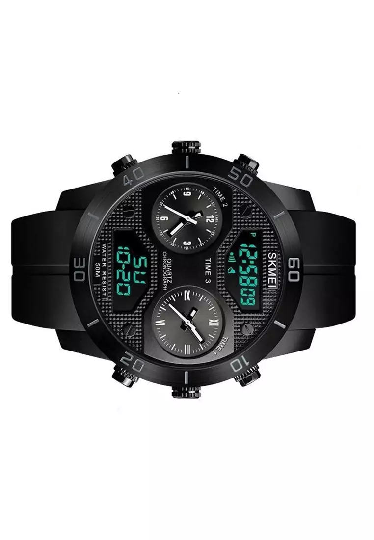 Jam Tangan Digital Analog Pria LED Many Function Waterproof Strap Tali Material PU Rubber LL88 ORIGINAL